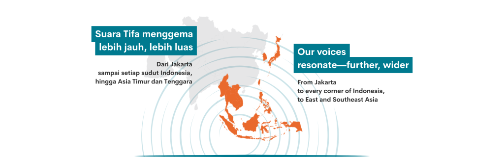A map of Tifa's intervention. Showing Indonesia, Southeast, and East Asia.