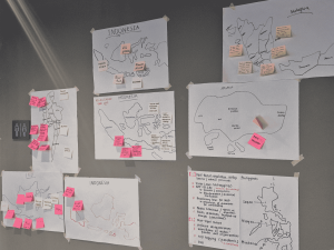 Maps of some region in Southeast Asia, showing about digital civic space's threats in each region. This is part of the workshop at the Young Tech Collective On-site Training.